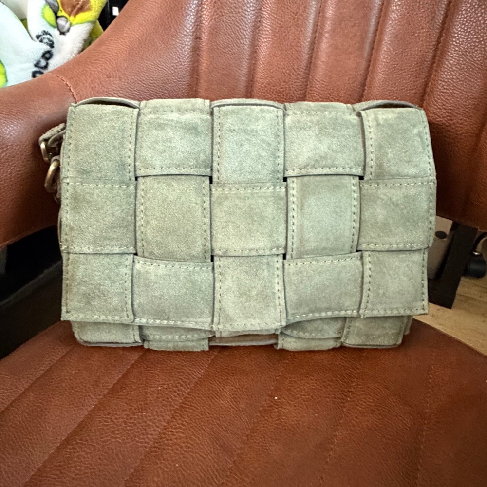 Viola Castellani Cassette Olive Green Suede Woven Crossbody Bag New No Tags